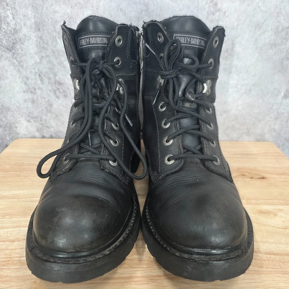Harley Davidson Boots Mens 10.5 Black Leather Moto Biker Ankle Lace Up 94194